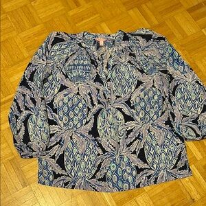 Lily Pulitzer Navy and Blue Patterned Women's Top